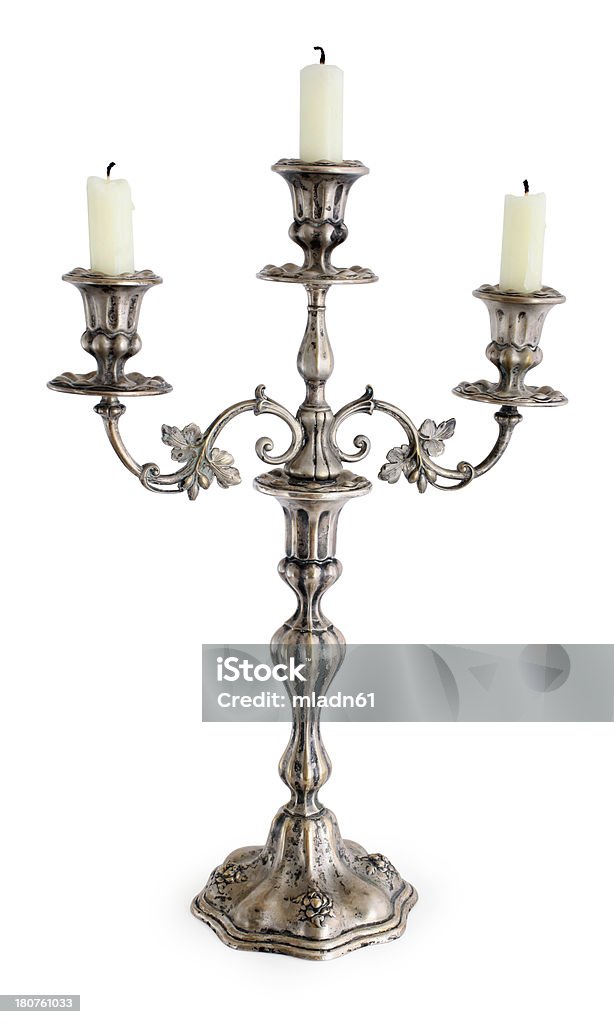 Candlestick Holder Vintage silver plated candlestick holder isolated on white. Candlestick Holder Stock Photo