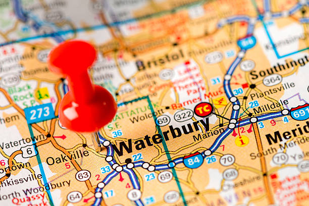 istock US capital cities on map series: Waterbury, CT 180761488