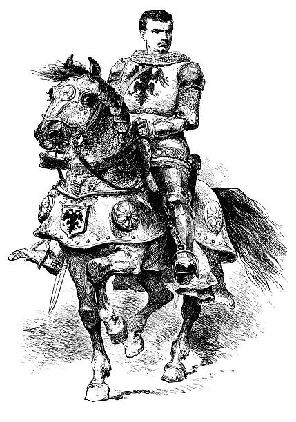 Bertrand Du Guesclin "Engraving From 1869 Featuring The French Military Commander During The Hundred Years War, Bertrand Du Guesclin.  He Lived From 1320 Until 1380." black knight stock illustrations