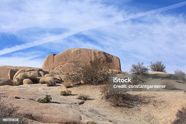 Joshua Tree National Monument Boulders And Jet Stream Stock Photo - Download Image Now