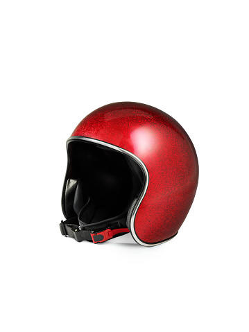 Red motorcycle helmet isolated on white background