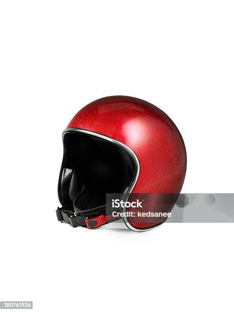 Red Motorcycle Helmet Isolated On White Stock Photo - Download Image Now - Crash Helmet, Helmet, Motorcycle