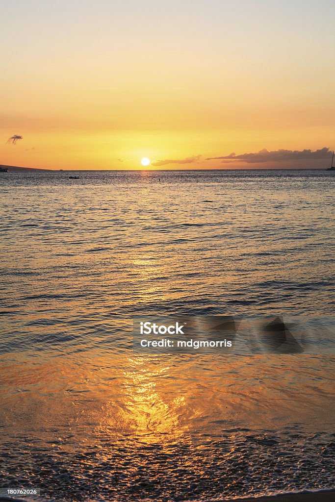 Maui Sunset Sunset from the beach at Kaanapali in Maui. Beach Stock Photo