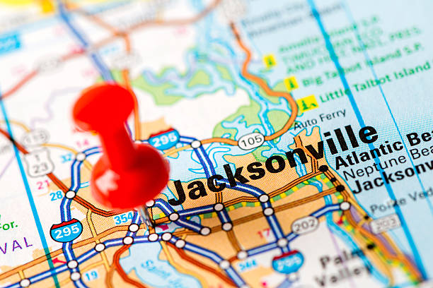 US capital cities on map series: Jacksonville, FL http://farm8.staticflickr.com/7189/6818724910_54c206caf8.jpg jacksonville symbol stock pictures, royalty-free photos & images