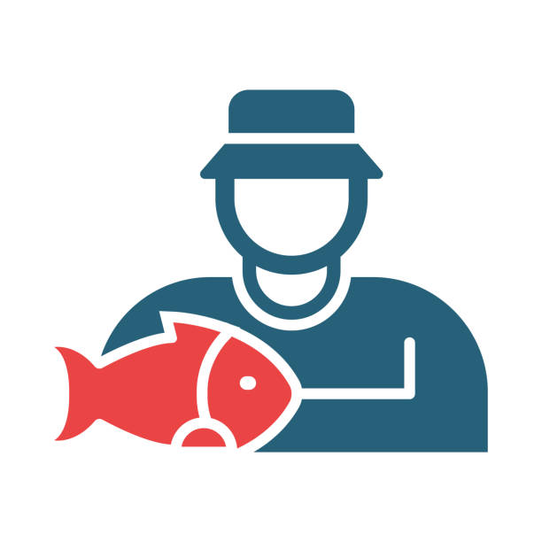 illustrations, cliparts, dessins animés et icônes de icône bicolore de glyphe vectoriel de pêcheur pour un usage personnel et commercial. - 6726