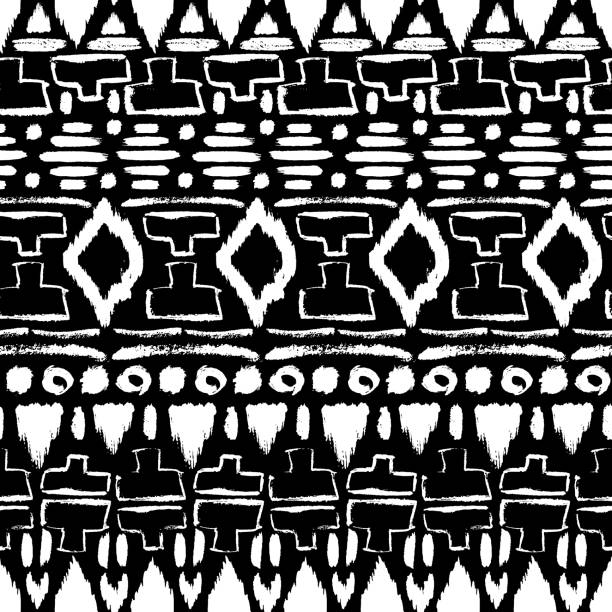 istock Grunge pattern. Ethnic fabric design. Aztec. Tribal. Boho. Fashion. Paint lines ornament. Ink strokes. Abstract seamless texture. 1807645437