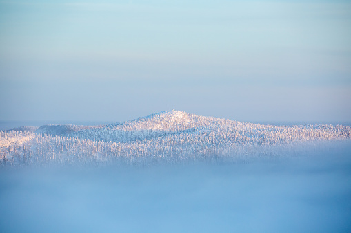 Wiew over wintery landscape near Kuusamo, Northern Finland, Europe
