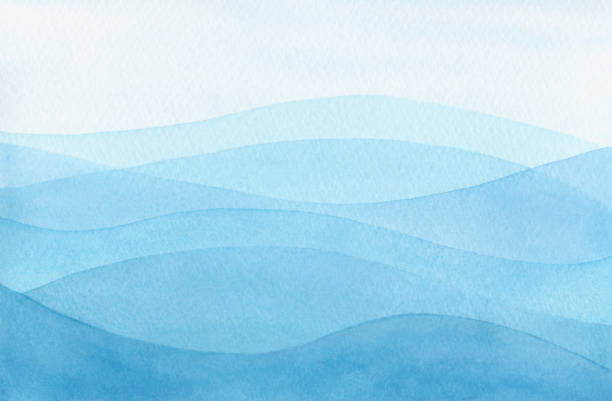 ilustraciones, imágenes clip art, dibujos animados e iconos de stock de acuarela, fondo azul abstracto con olas de mar, dibujado a mano. - fondo-de-acuarela