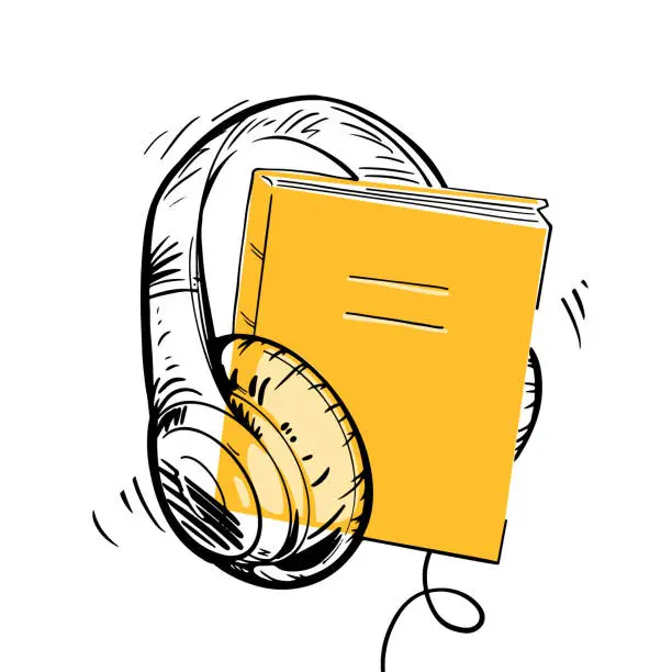 Vector illustration of Listening To Audiobook Sketch