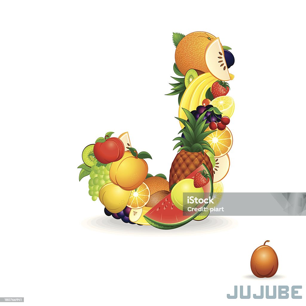 Alfabeto vettoriale di frutta. Lettera J - arte vettoriale royalty-free di Agrume