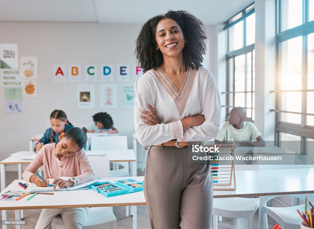 School Teacher Woman Portrait And Classroom For Education Learning And School Teacher Woman Portrait And Classroom For Education Learning And