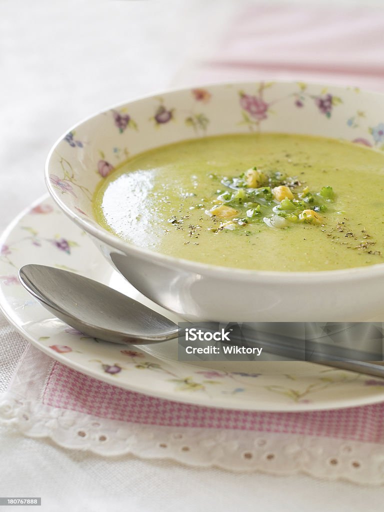 vegetable soup Delicious vegetable soup with broccoli, selective focus Appetizer Stock Photo