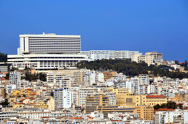 Algiers, Algeria: panorama - El-Aurassi hotel, 13-story glass and concrete block built by the Egyptians, a favorite for summits and congresses, Bd Frantz Fanon, les Tagarins 