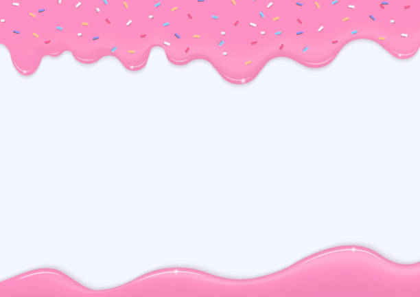 bildbanksillustrationer, clip art samt tecknat material och ikoner med pink liquid with sprinkles on white background - strawberry cake