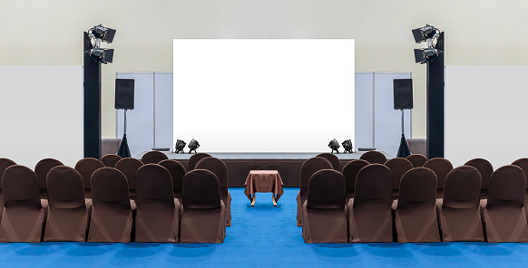 White screen display on stage at business presentation exhibition