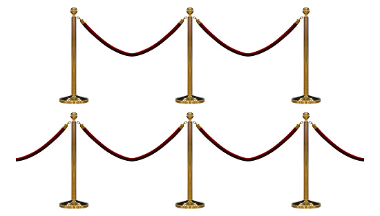 Mock up gold walkway barrier isolated on white background with clipping path