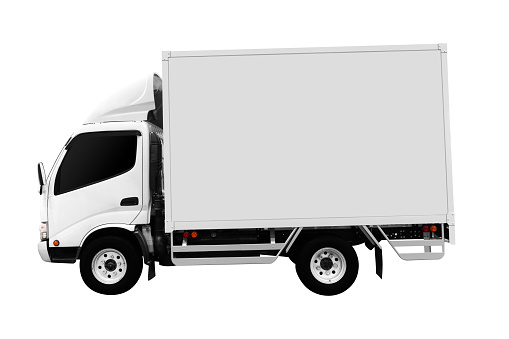 Side view white truck isolated on white background with clipping path