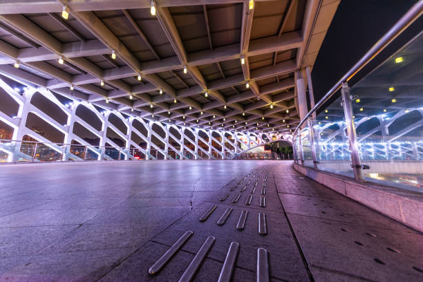 Road traffic city centre elevated walkway