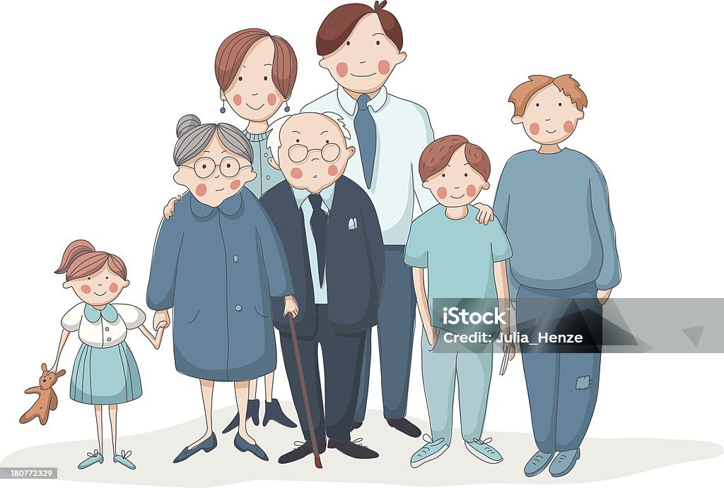 Große Familie mit Großeltern, Eltern und Kinder - Lizenzfrei Alter Erwachsener Vektorgrafik