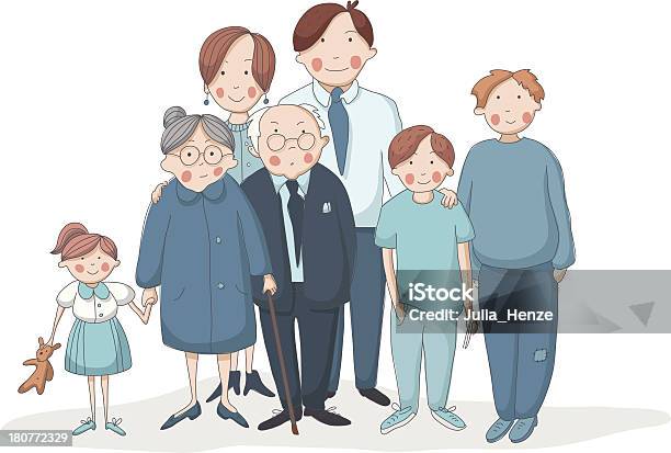Große Familie Mit Großeltern Eltern Und Kinder Stock Vektor Art und mehr Bilder von Alter Erwachsener - Alter Erwachsener, Das Leben zu Hause, Alt