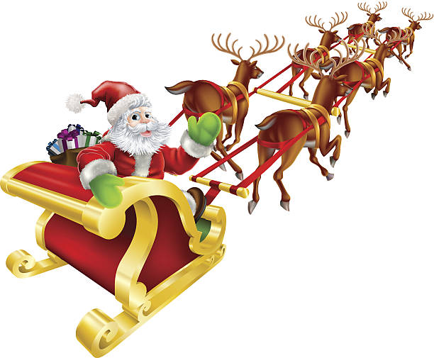 istock Christmas Santa Claus flying in sleigh 180772335