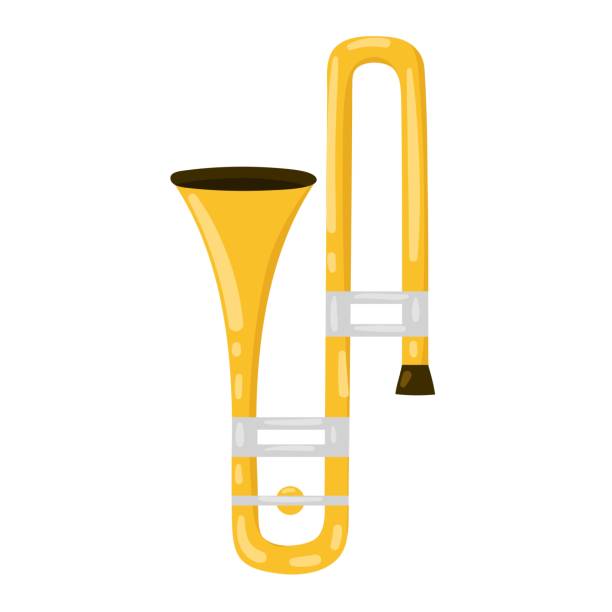 白い背景で隔離されたトロンボーン楽器 - parade marching band trumpet musical instrument点のイラスト素材／クリップアート素材／マンガ素材／アイコン素材
