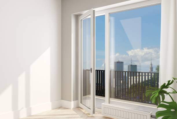 istock White plastic door with window in the new room 1807734236