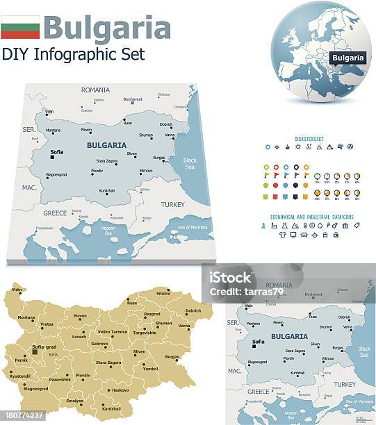 Bulgarie Cartes Avec Des Marqueurs Vecteurs libres de droits et plus d'images vectorielles de Accident et désastre - Accident et désastre, Blanc, Bleu