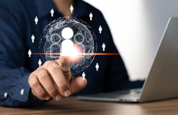 istock Customer Relationship Management,CRM, Businessman touch global structure customer network technology, Digital Marketing and Data Exchange: Building a Global Customer Network. 1807743632