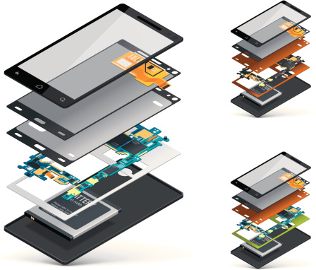 Detailed vector image of the dissected smartphone