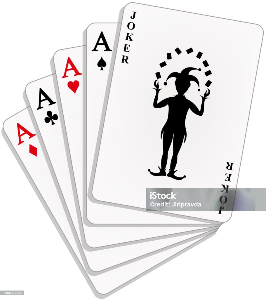 Jogando cartas-quatro aces e um curinga - Vetor de Bobo da Corte royalty-free