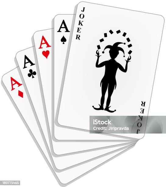 Игра В Картычетыре Aces И Джокер — стоковая векторная графика и другие изображения на тему Джокер - Фигурная карта - Джокер - Фигурная карта, Покер, Шут