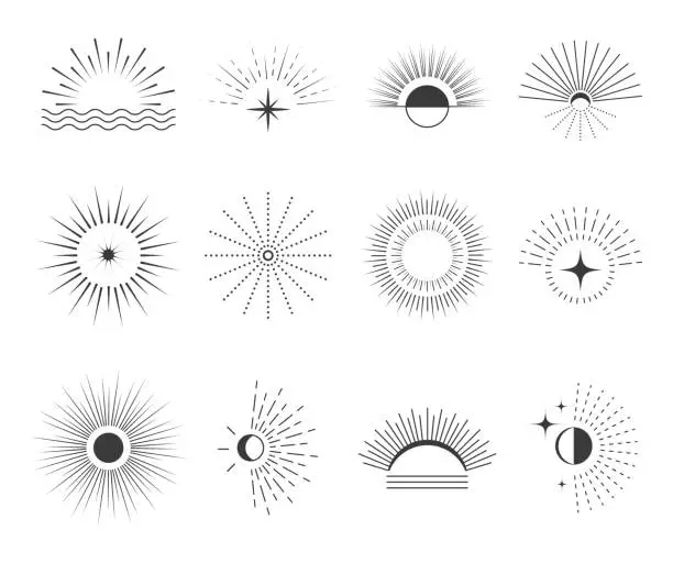 Vector illustration of Sun, moon, star vector collection.