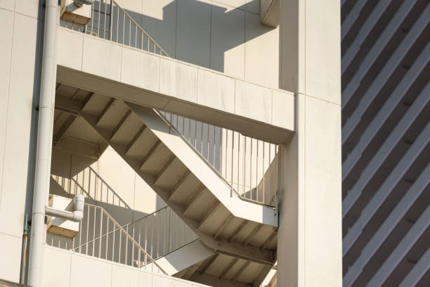 istock Fire escape stair at high rise building. 1807763887