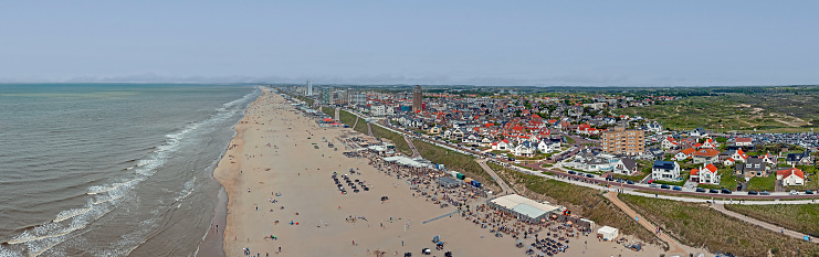 Aerial panorama from the beach at Zandvoort at the North Sea in the Netherlands on a beautiful summer day
