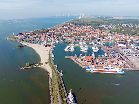 Aerial from the historical village Urk at the IJsselmeer in the Netherlands