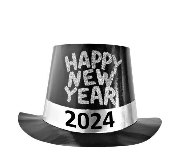 2024 Happy new year  top hat stock photo