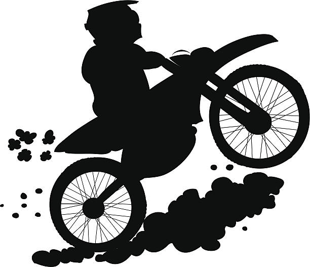 폭주족 실루엣 - motocross motorcycle stunt bike silhouette stock illustrations