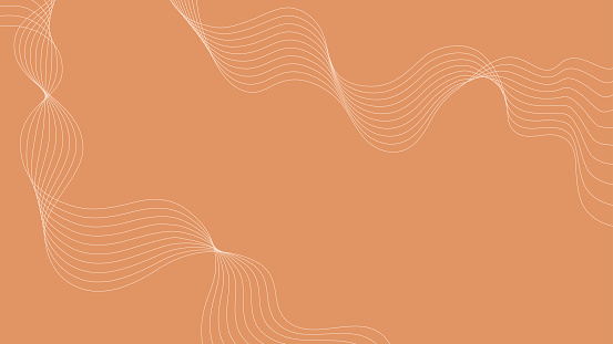 Minimalist Abstract Vector Background with Elegant White Lines. Harmonious Wave Pattern on Warm Apricot Crush Color Backdrop with Copy Space