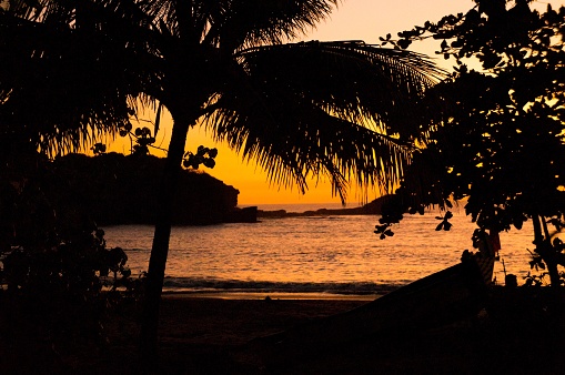 Sunset on the beautiful Playa Pelada beach in Nosara, Guanacaste Province, Costa Rica