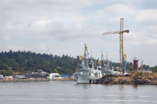 The Canadian Naval Shipyard in Esquimalt just outside Victoria. Vancouver Island, British Columbia, Canada.