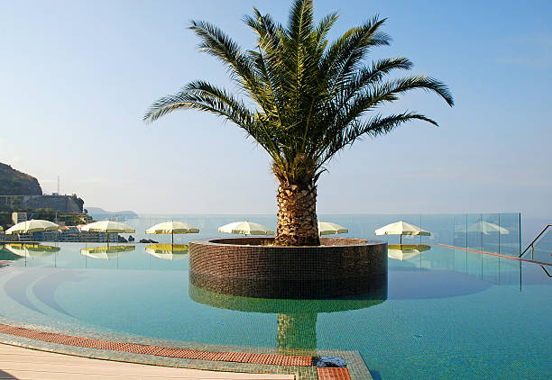 istock Swimming pool and Mediterranean sea view 180779655
