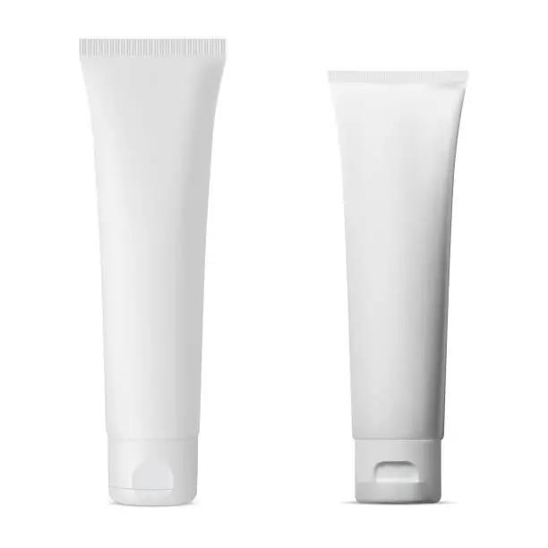 Vector illustration of White cosmetic cream tube vector blank. Toothpaste