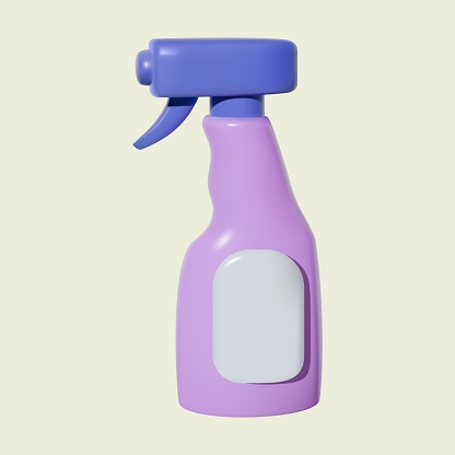 3D vector violet disinfectant spray or multi-surface spray in side view, isolated on a white background.