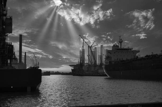 The crane at work photographed in black and white November 2023