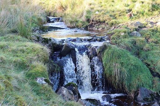 Small waterfall along an upland hill stream