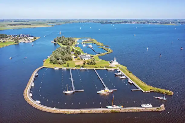 Photo of Aerial from sailing on the Sneekermeer with the Start island near Sneek in Friesland the Netherlands