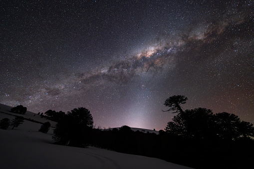 Milky way in a starred night at La Araucania region, chilean Patagonia