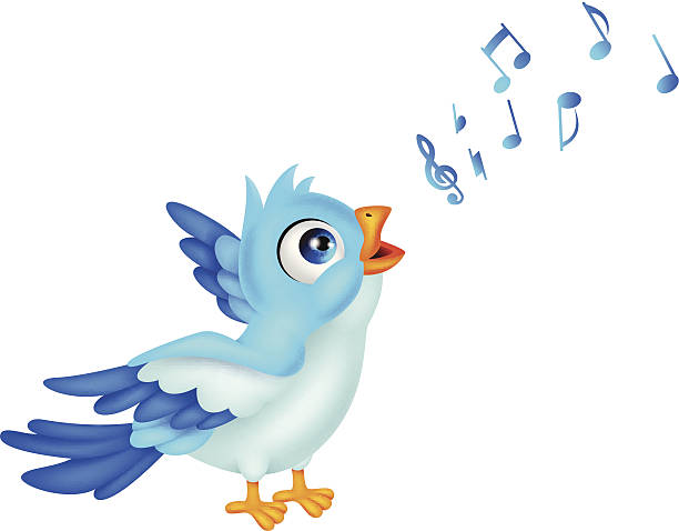 Kreskówka, niebieski ptak Sing – artystyczna grafika wektorowa