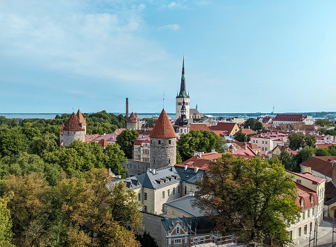 Scenic summer aerial view of the Old Town in Tallinn, Estonia